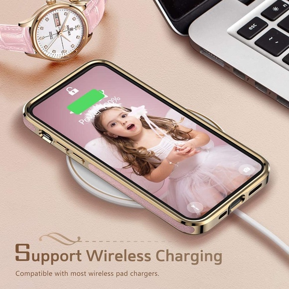 LOHASIC Pink Gold Premium Leather Slim Fit Classic Soft Grip iPhone 12 Mini Case - Picture 6 of 9